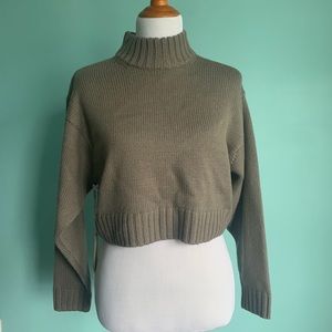 Aritzia Mockneck Cropped Taupe Sweater